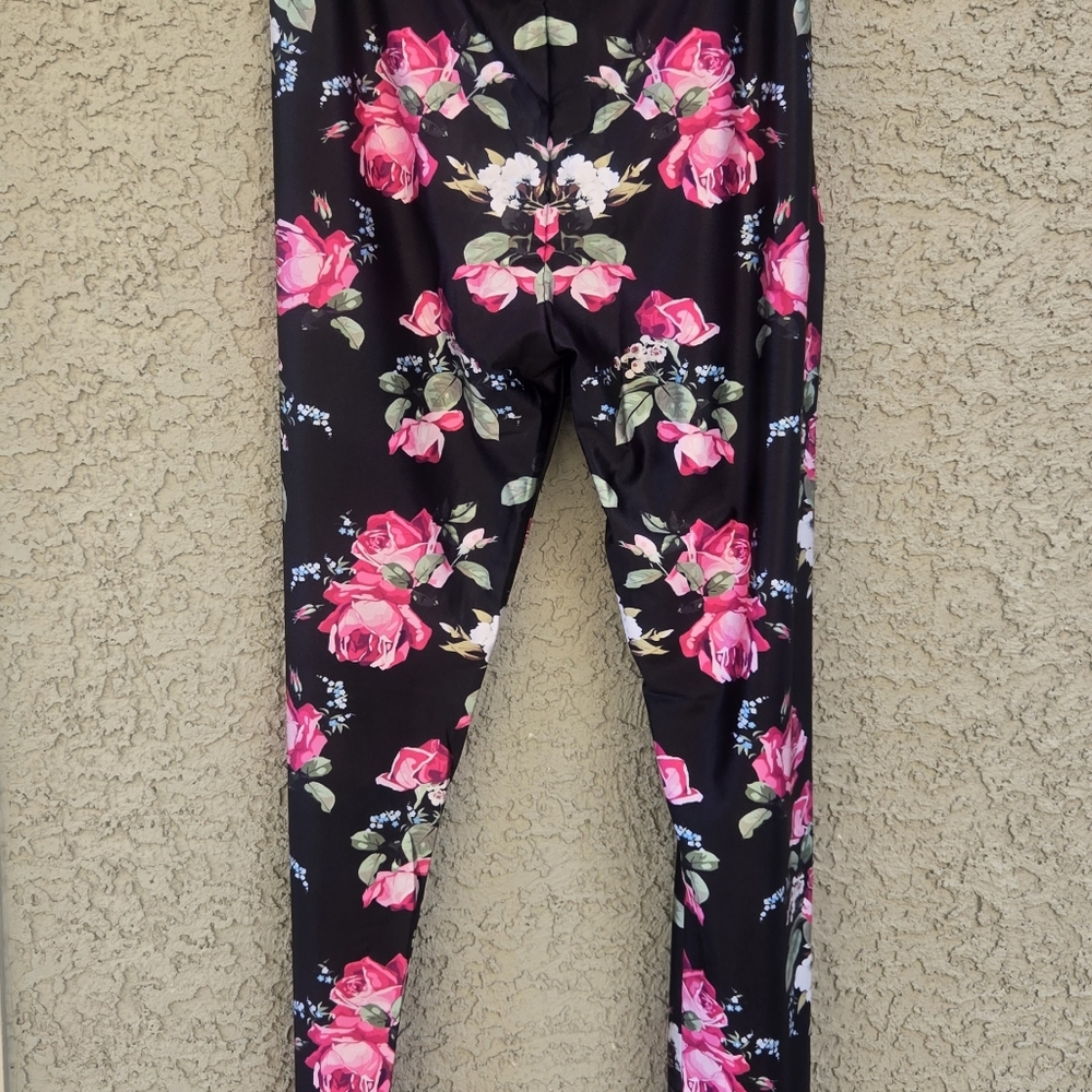 FANII black Satin Floral Leggings - Picture 6 of 8